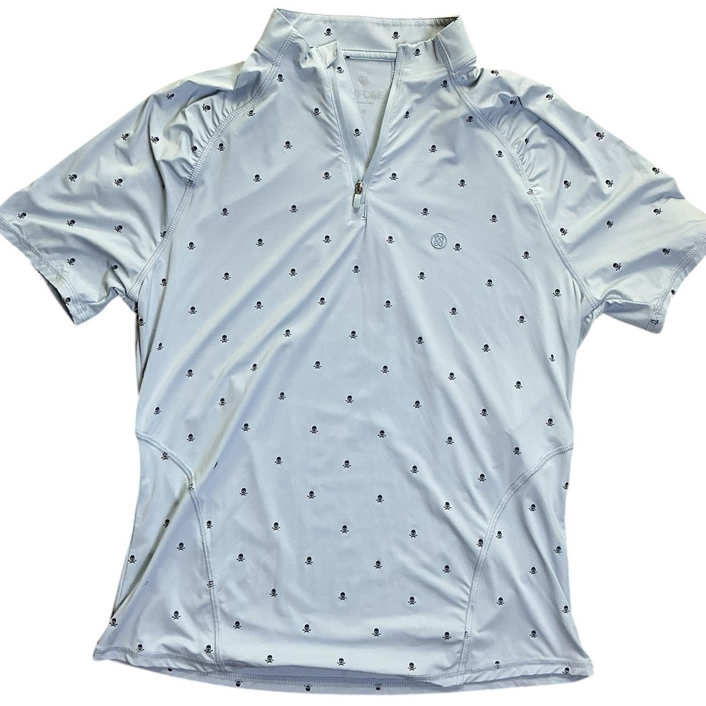 G/FORE Pale Blue Short Sleeve Golf Top with Mini Skull Print